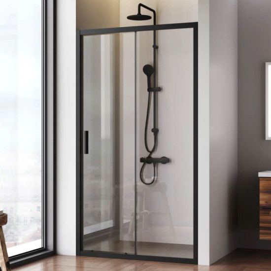 Душові двері Am.Pm Gem Solo Slide W90UG-110-1S-195BT 110х195 прозора, профіль чорний матовий