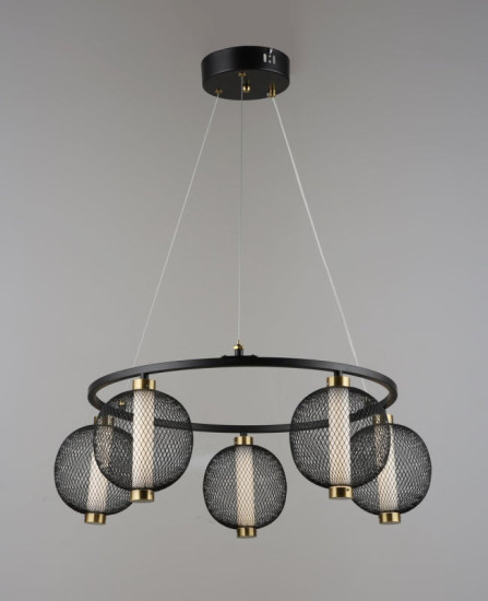 Люстра підвісна світлодіодна Valeso 5 плафонів LED Чорний Золото Метал 3000K+6500K YH1466/5