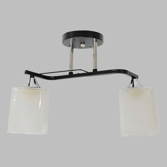 Люстра стельова класична на 2 плафони метал та скло Valeso 2433B/2 Чорний+Хром