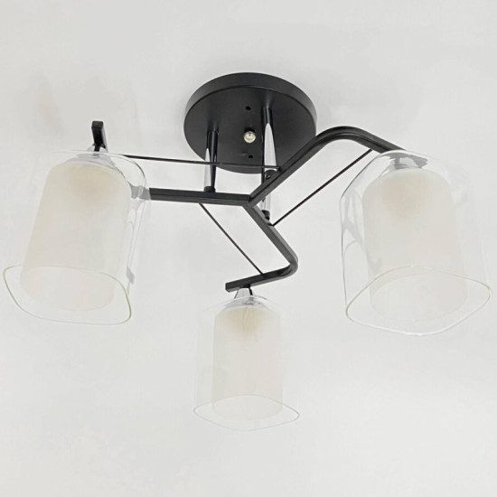Люстра стельова класична на 3 плафони метал та скло Valeso 2433B/3 Чорний+Хром