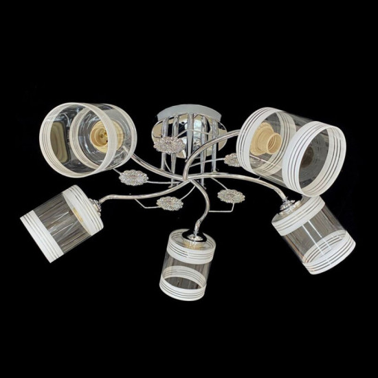 Люстра потолочная класическая на 5 плафонов метал та стекло Valeso 2408B/5 Хром