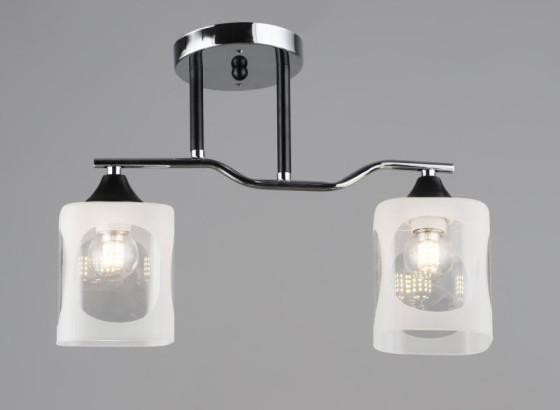 Люстра потолочная на 2 плафона Valeso E27 Хром Черный стекло Сталь K2284/2