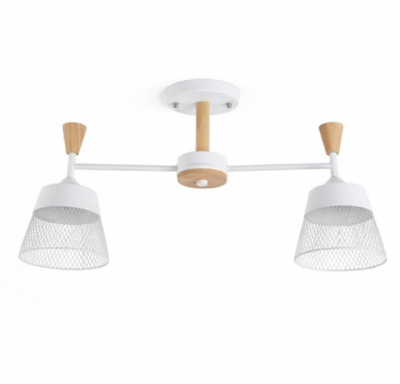 Стельова люстра на 2 плафони з елементами дерева Valeso XL25020-2 для спальні Білий