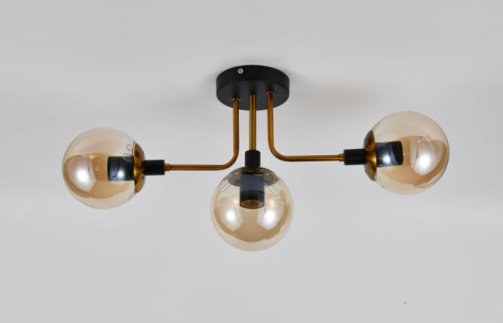 Люстра потолочная на 3 плафона Valeso DX2102-3, патрон E27, Черный+Золото