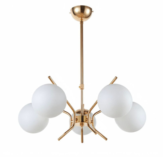 Люстра потолочная на 5 плафонов Valeso 515-5 для гостинной и спальни металическая золото