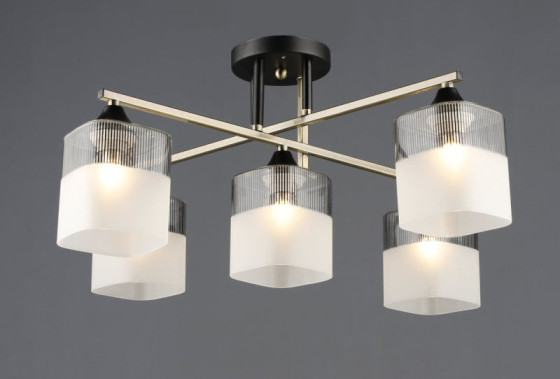 Стельова люстра на 5 плафонів Valeso E27 Бронза Чорний скло Сталь A4425/5