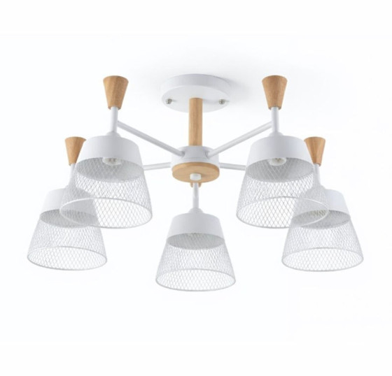 Люстра стельова на 5 плафонів Valeso XL25020-5 для вітальні та спальні Білий дерево