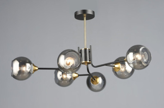 Люстра потолочная на 6 плафонов Valeso N6802/6, патрон E27, Лофт, Черный+медь