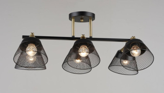 Люстра потолочная на 6 плафонов Valeso N6823/6, патрон E27, Лофт, Черный+медь