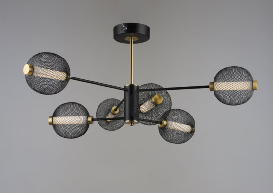 Люстра потолочная светодиодная Valeso 6 плафонов LED Черный Золото Метал 3000K+6500K YH1464/6