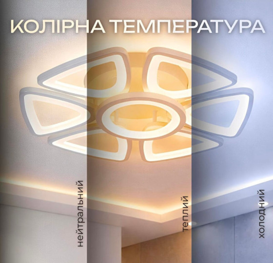 Люстра стельова світлодіодна для вітальні та спальні Valeso 2711/6+1 140W з пультом біла