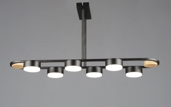 Люстра стельова світлодіодна на 6 плафонів Valeso N6720/6 GX53 Чорний + Дерево