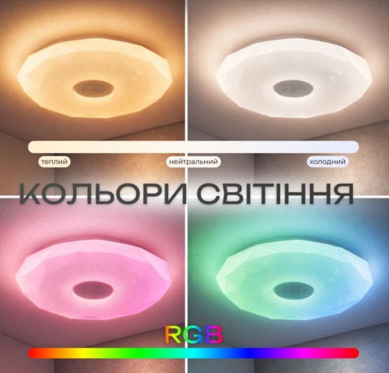 Светодиодный музыкальный светильник смарт Valeso LY577-350 WH для спальни и детской 32W+2W RGB Белый