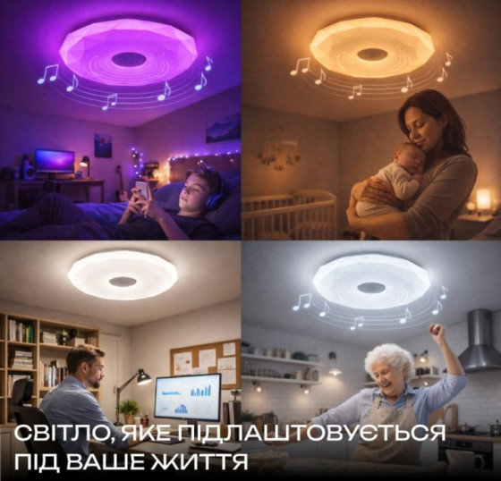 Светодиодный музыкальный светильник смарт Valeso LY577-350 WH для спальни и детской 32W+2W RGB Белый