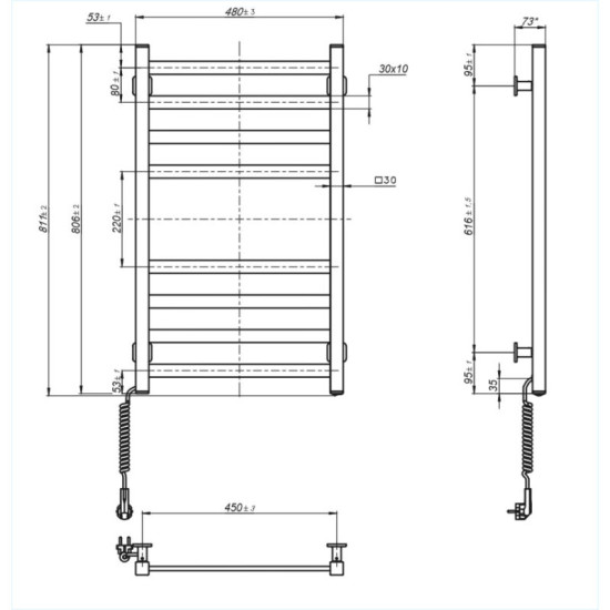Полотенцесушитель Domingo Axis 480x800 левый черный муар