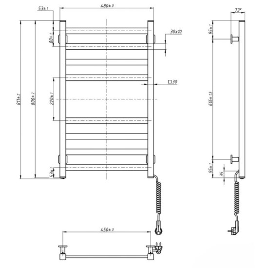 Рушникосушарка Domingo Axis 480x800 правий чорний муар