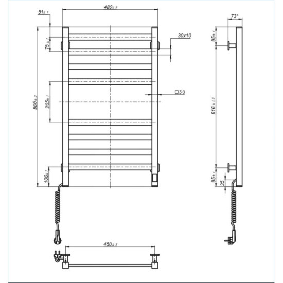 Полотенцесушитель Domingo Axis 480x800 Sensor левый белый