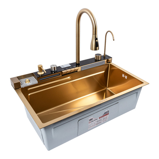Кухонна мийка Valeso Handmade PVD 75*45 Gold "Водоспад" (ДЕКОР)
