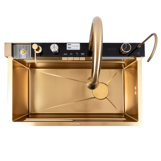 Кухонна мийка Valeso Handmade PVD 75*45 Gold "Водоспад" (ДЕКОР)