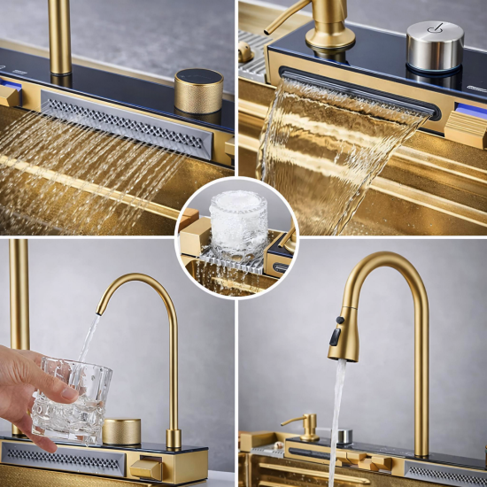 Кухонна мийка Valeso Handmade PVD 75*45 Gold "Водоспад" (ДЕКОР)