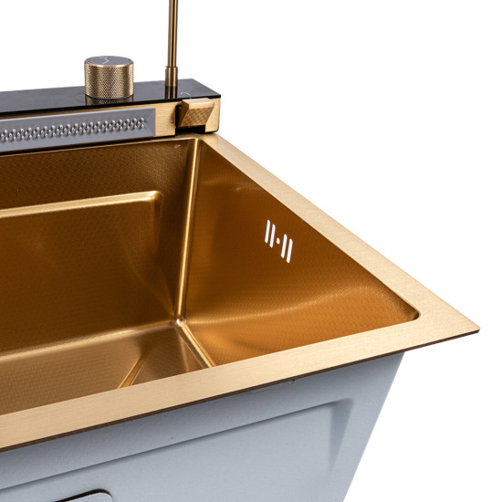 Кухонна мийка Valeso Handmade PVD 75*45 Gold "Водоспад" (ДЕКОР)