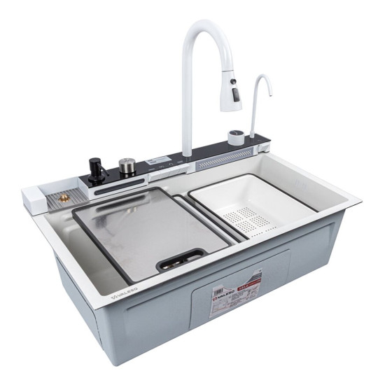 Кухонная мойка Valeso Handmade 75*45 PVD белая "Водопад" (ДЕКОР)