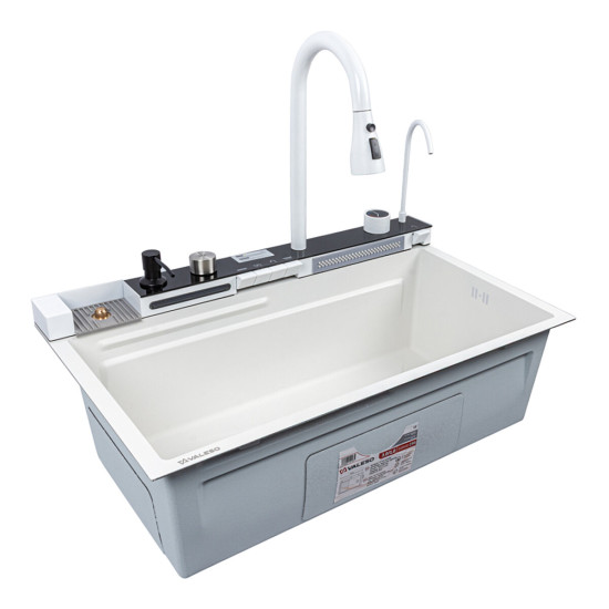 Кухонная мойка Valeso Handmade 75*45 PVD белая "Водопад" (ДЕКОР)