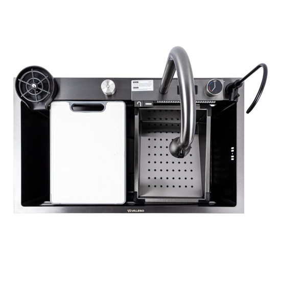 Кухонна мийка Valeso Handmade 75*45G PVD "Водоспад" чорний декор