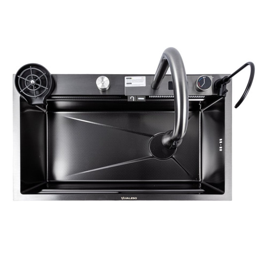 Кухонна мийка Valeso Handmade 75*45G PVD "Водоспад" чорний декор