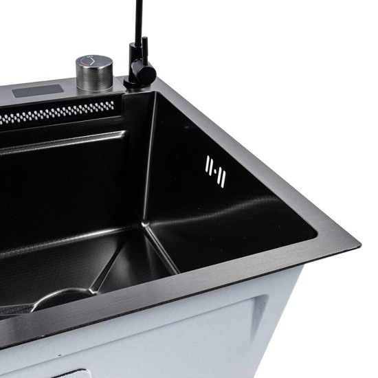 Кухонна мийка Valeso Handmade 75*45G PVD "Водоспад" чорний декор