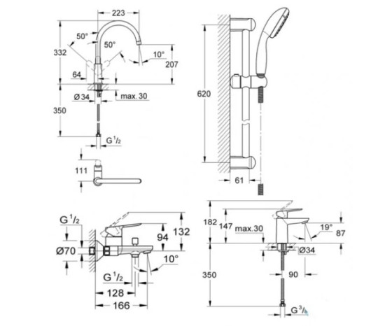 Набор смесителей Grohe Bau Edge 123218K1