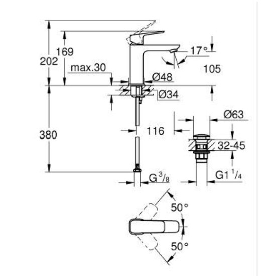 Смеситель для раковины Grohe Cubeo 1017520000