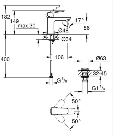 Змішувач для раковини Grohe Cubeo 1016960000