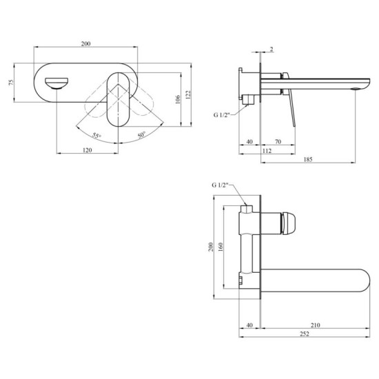 Cмеситель для раковины скрытого монтажа Kroner Element 211133B-3801