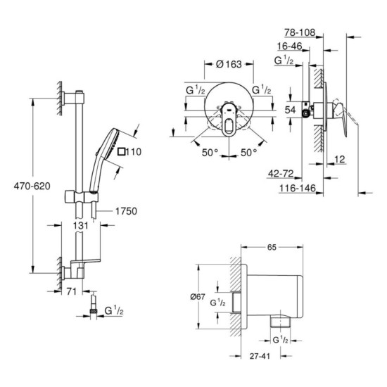 Душевая система Grohe Bauloop з гарнітуром Vitalio Comfort 110 і підключенням Vitalio 2908026929