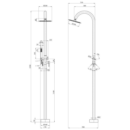 Душевая система уличная Kroner Edelstahl Klassisch - ESG081