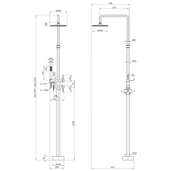 Душевая система уличная Kroner KRP Edelstahl Klassisch - ESG080