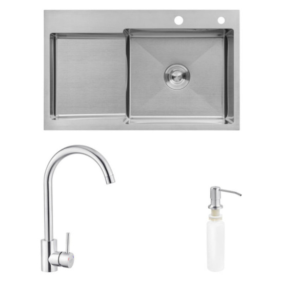 Кухонна мийка Kroner Geburstet-7848RHM + Edelstahl Klassisch-ESG035 + Spender-016