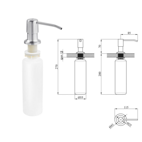 Кухонна мийка Kroner Geburstet-7848RHM + Edelstahl Klassisch-ESG035 + Spender-016