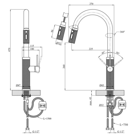 Кухонный смеситель Kroner KRP Edelstahl Berg - GRP030-T