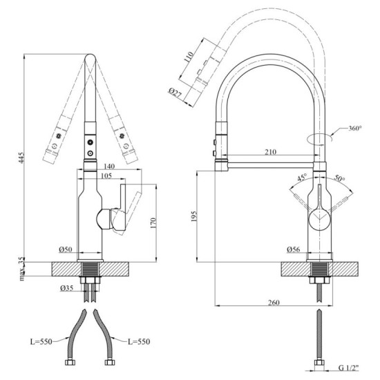 Кухонный смеситель Kroner KRP Ersel - SCH03112BLK