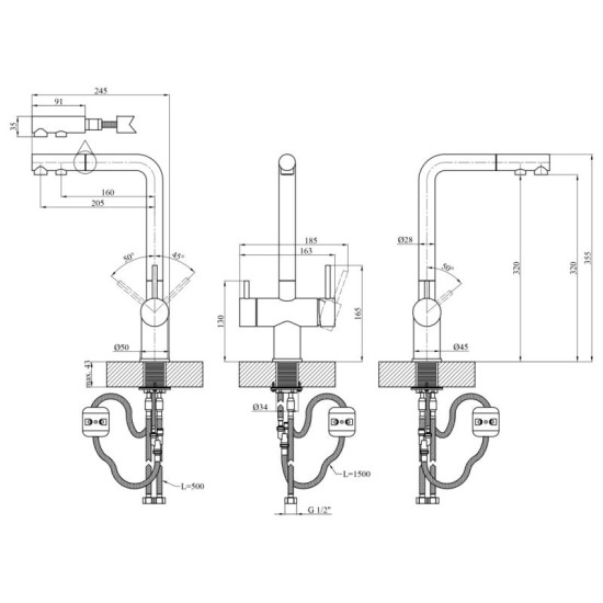 Кухонний змішувач із підключенням до фільтра Kroner KRP Edelstahl Klassisch - PVD03811