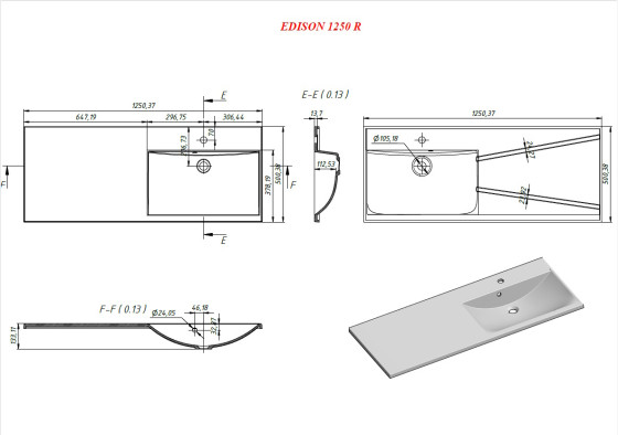 Раковина Fancy Marble (Буль-Буль) Edison 1250R (11625301)