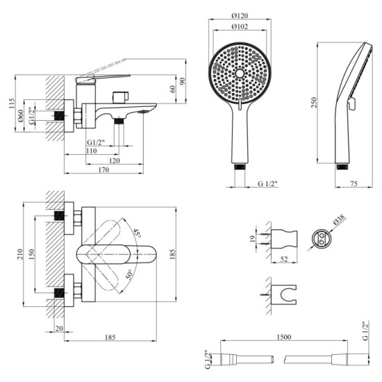Смеситель для ванны Kroner Element 211315-0101