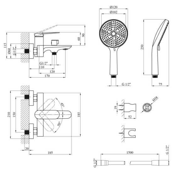 Змішувач для ванни Kroner Element 211315-3801