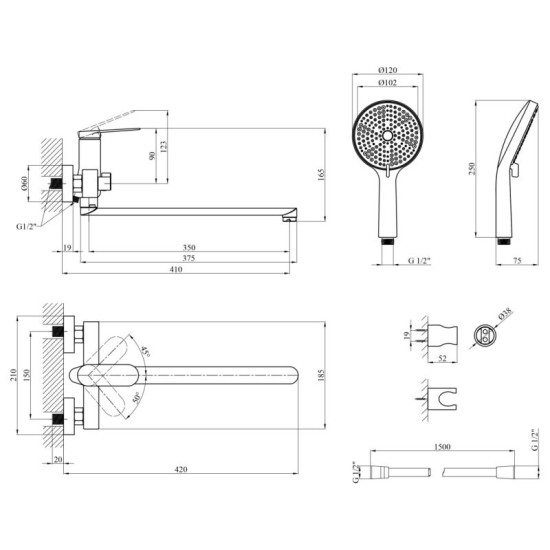 Смеситель для ванны Kroner Element 211414-3801