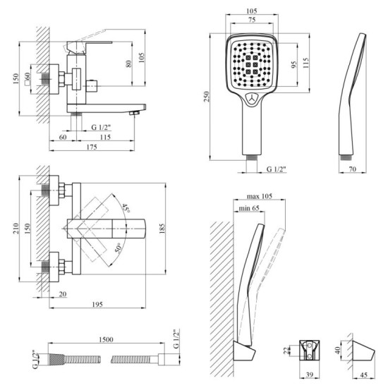 Змішувач для ванни Kroner KRP Edelstahl Kubus - PVD060