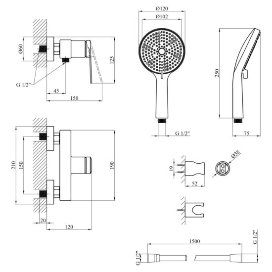 Смеситель для душа Kroner Element 211411-3801
