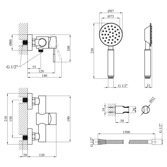 Смеситель для душа Kroner KRP Edelstahl Klassisch - ESG050
