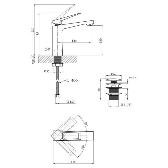 Смеситель для раковины Kroner KRP Ersel - SCH0110BV з донним клапаном